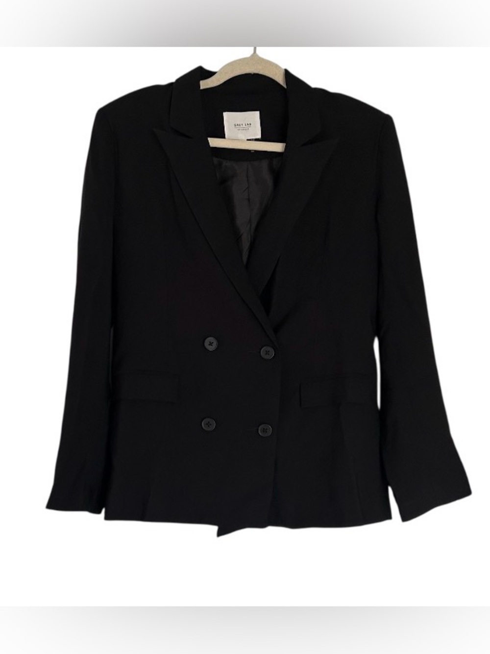 Grey Lab Anthropologie Black Double Breasted Blazer Size Small Rayon Lined NWOT